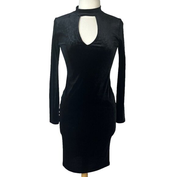 Feathers Womens BodyCom Dress Black Velvet Long Sleeves Cut Out Size Medium - Picture 1 of 6